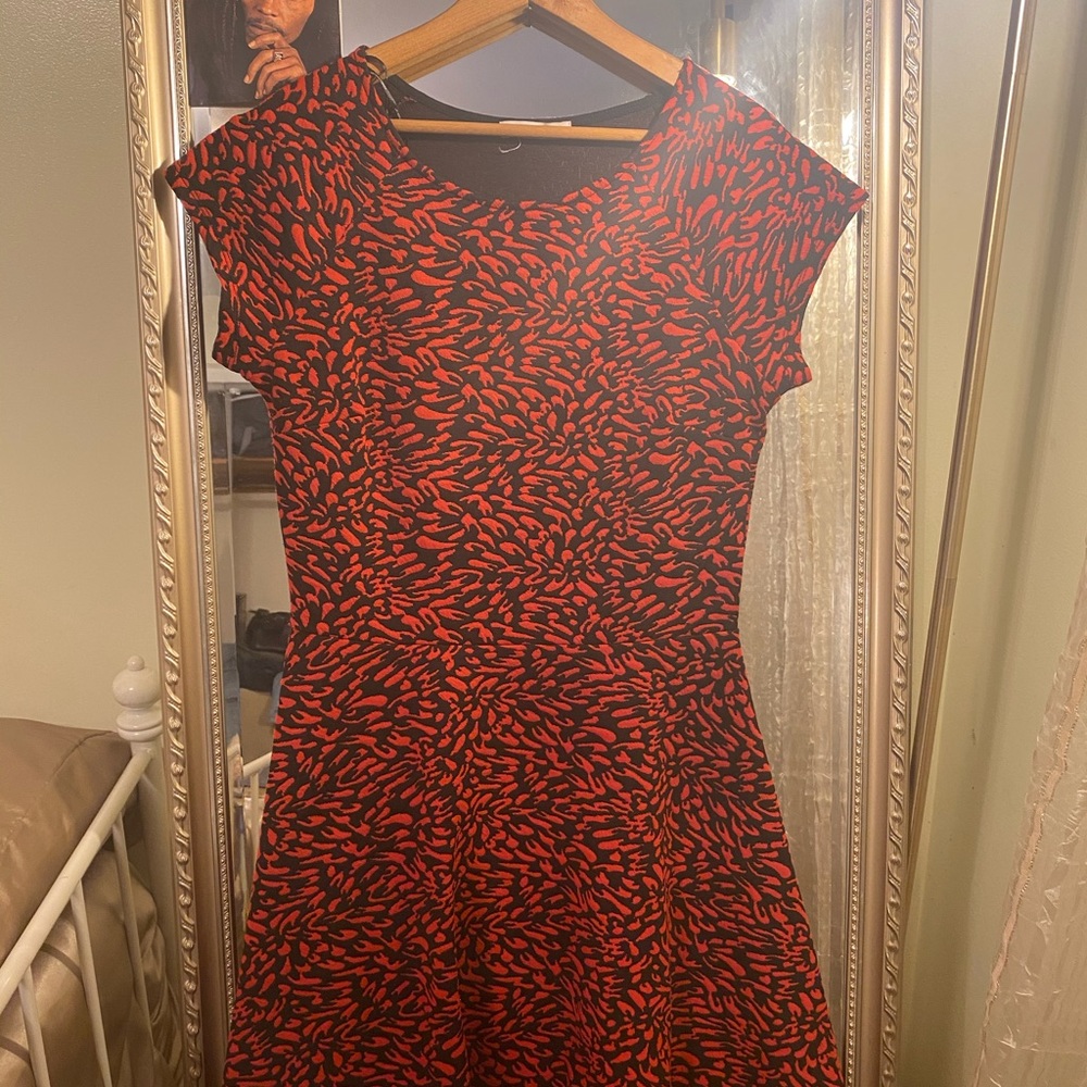 Red & Black Print Above the Knee Dress